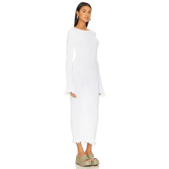 NWT SNDYS Baha Long Sleeve White Maxi Knit Dress Size M Cover-up Revolve - Picture 4 of 10